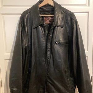 Mens Vintage Black Leather Jacket -- XXL